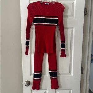 Red Striped Knit Sweater and Pants Set